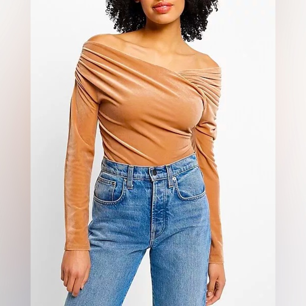 Body Contour Velvet Off The Shoulder Asymmetrical Thong Bodysuit